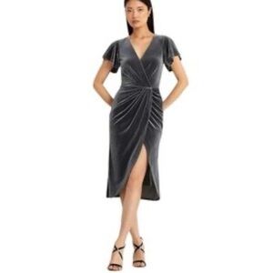 Lauren Ralph Lauren | Velvet Flutter Sleeve Cocktail Dress Slate Gray Medium
